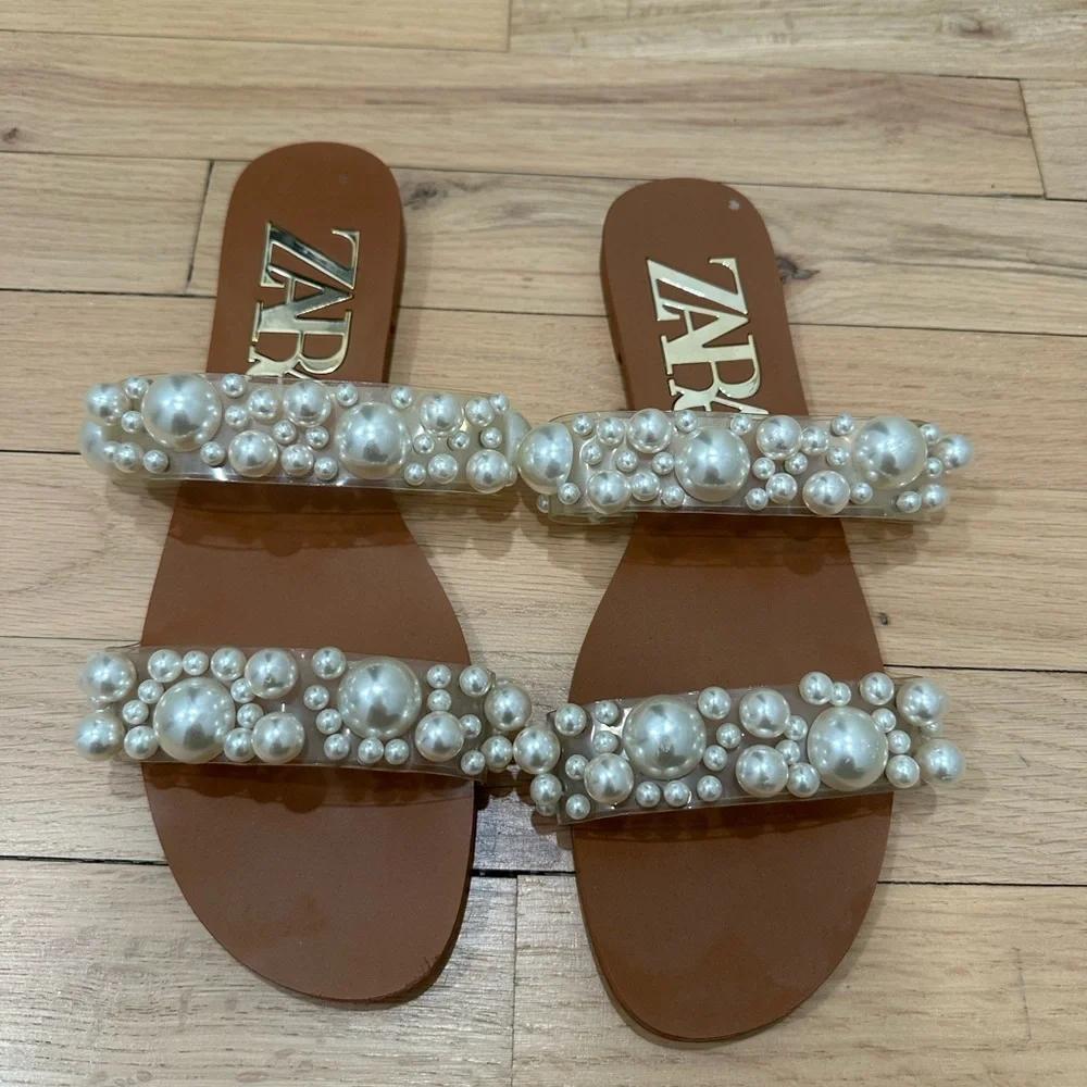 Zara Pearl Embellished Sandals - Picture 2 of 3